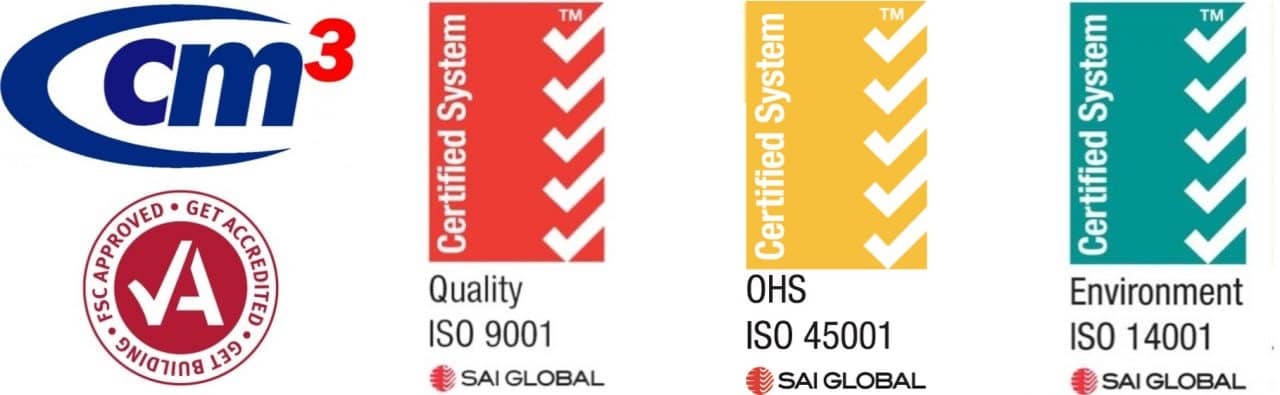 FSC Approved, cm3, Quality ISO 9001, Environment ISO 14001, Health & Safety AS 4801